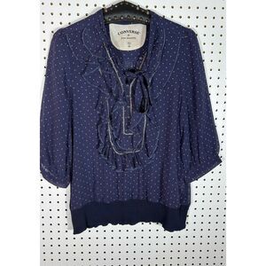 Converse x John Varvatos Silk polka dot printed ruffle front blouse size M